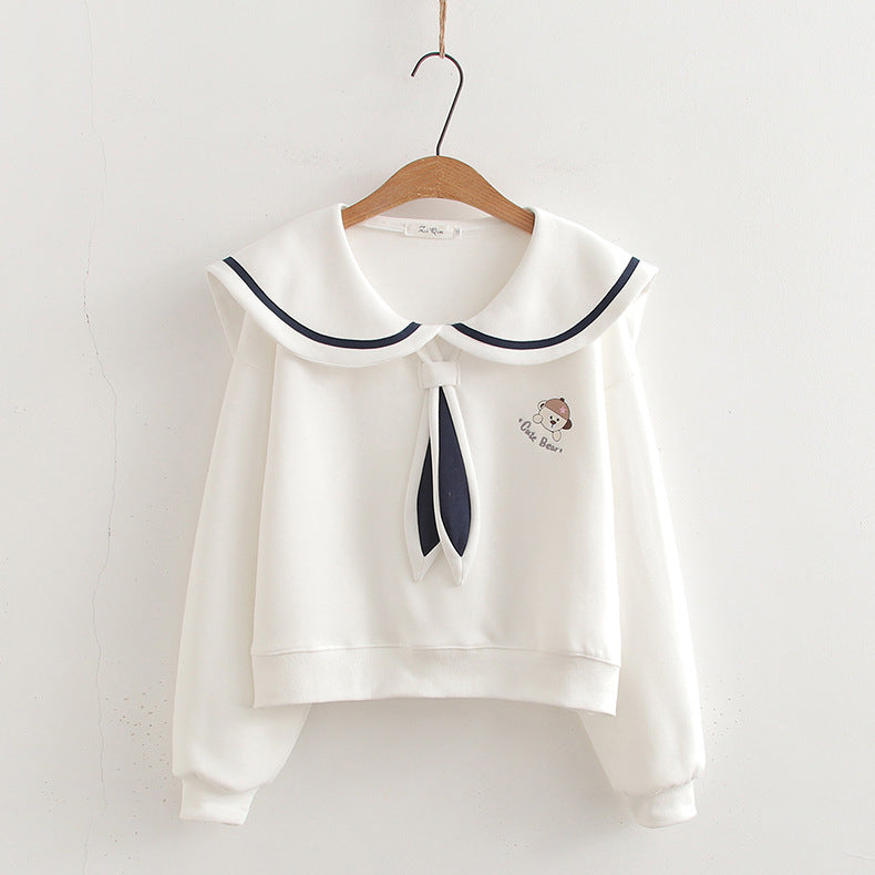 Sømandsfløjls Sweater til Kvinder Preppy Stil Top