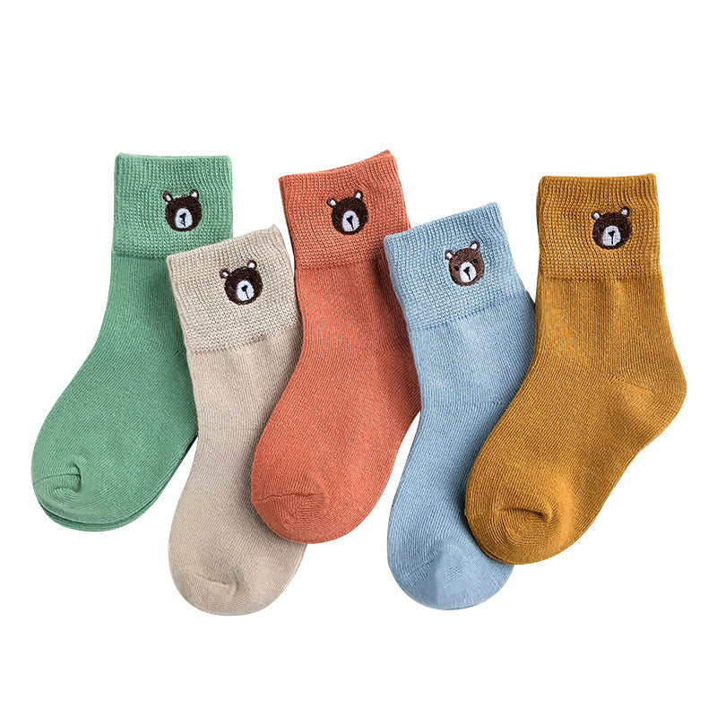 Spring And Autumn Embroidered Striped Socks