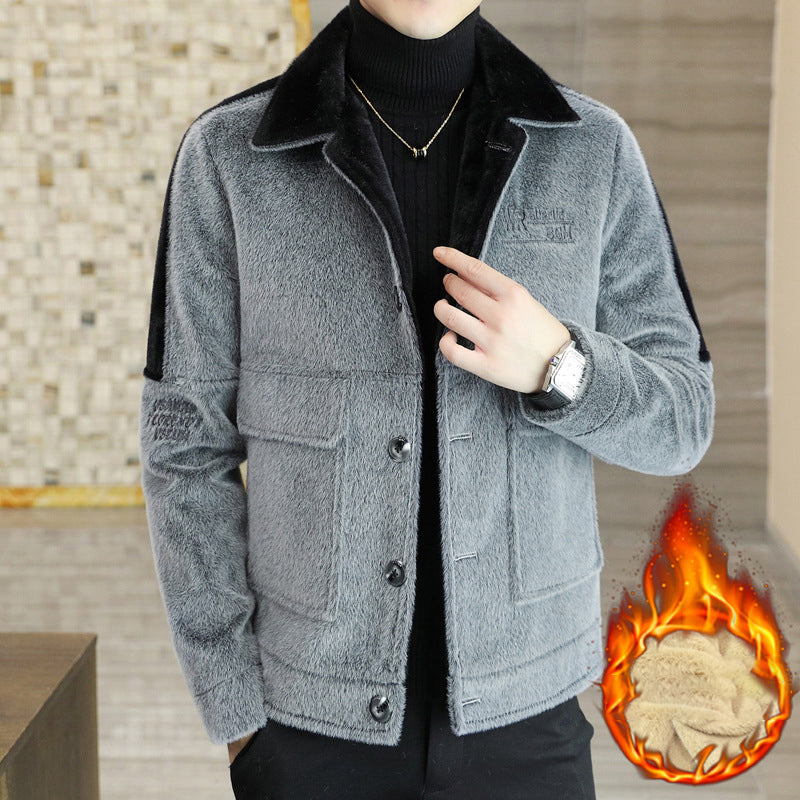 Coloured Embroidered Woolen Jacket With Fleece Thickened Coat