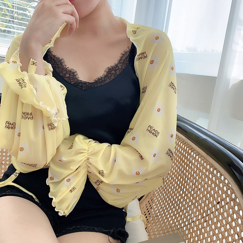 Sun Protection Clothing With Silk Scarf Women's Sun Protection Sleeves