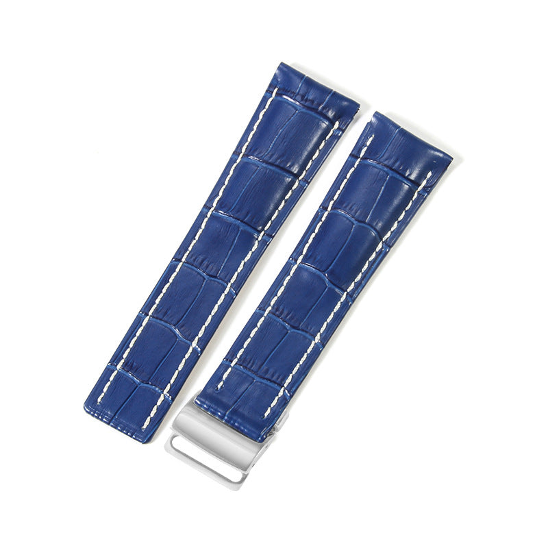 Black Brown Blue Bamboo Grain Cowhide Watch Strap 22mm 24mm