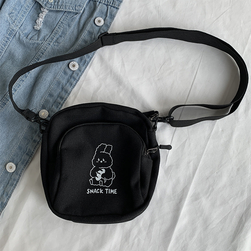 Cute Women's New Ins Harajuku Versatile Cartoon Canvas Crossbody Bag
