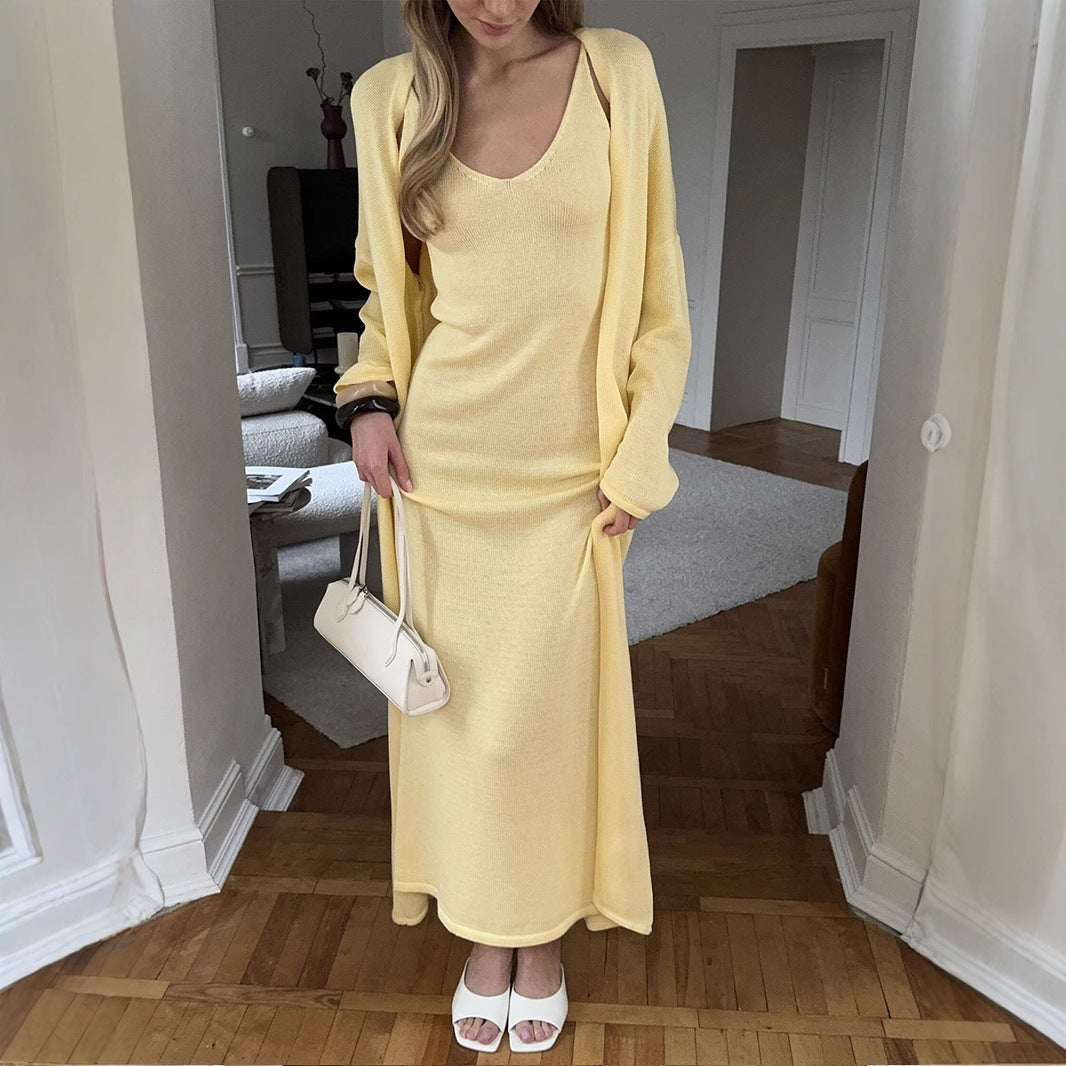 Womens Soft Knit Tunic Set Long Skirt Long-Sleeve Cardigan