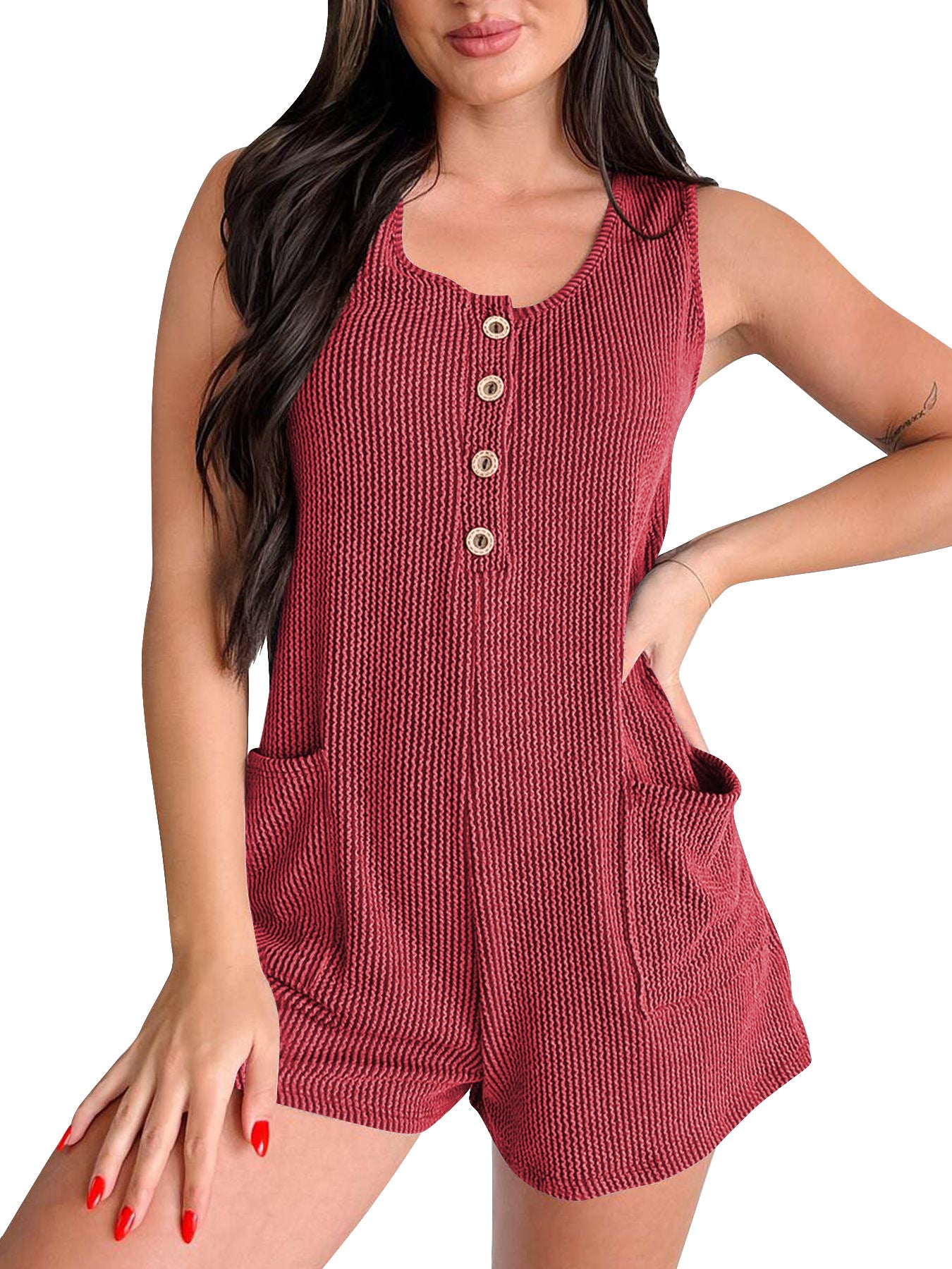 Kontrastfarvet Stribet Ærmeløs Vest Jumpsuit
