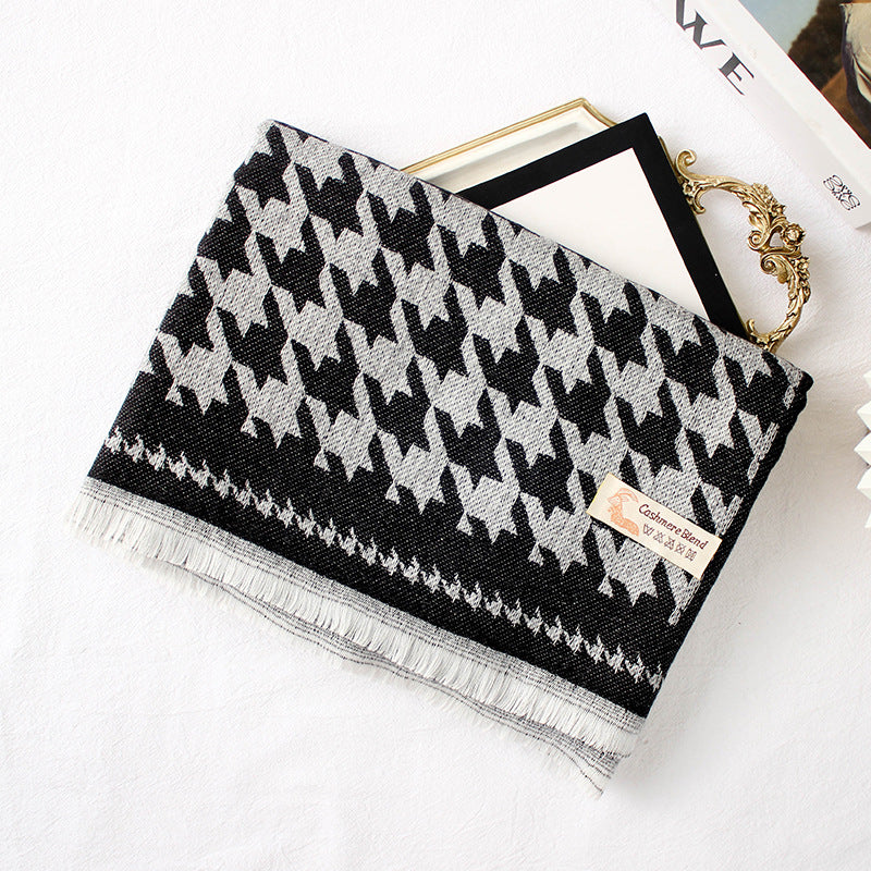 Warm Shawl Size Houndstooth Long Short Beard Scarf