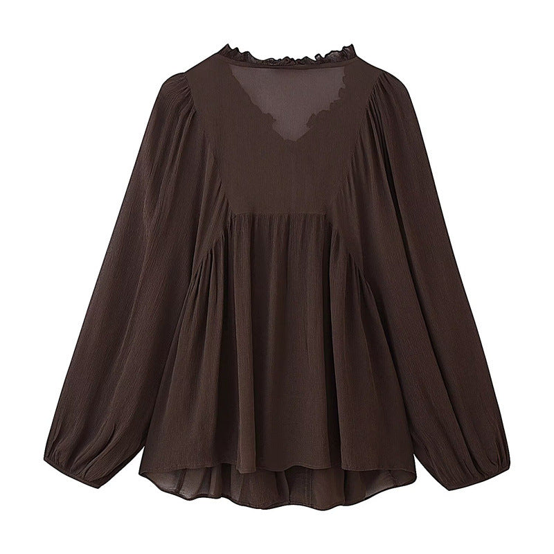 Women's Loose Laminated Decoration Drape Shirt