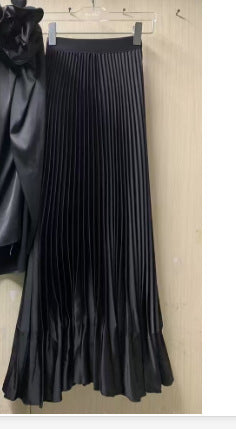V-neck Three-dimensional Flower Loose Shirt Stretch Belt Pleated Skirt Suit
