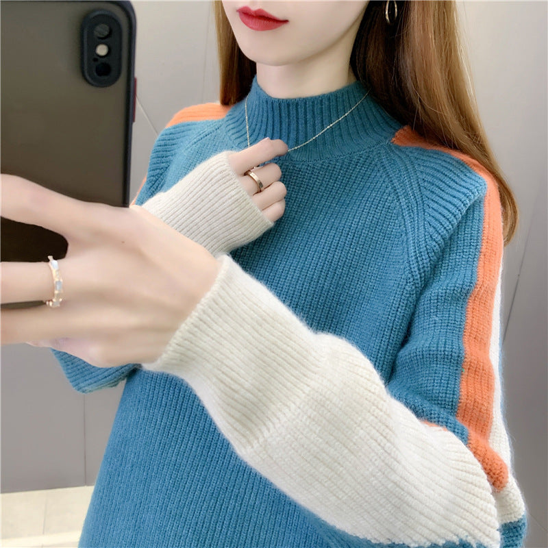 Contrast Color Beautiful Knitted Bottoming Shirt For Women