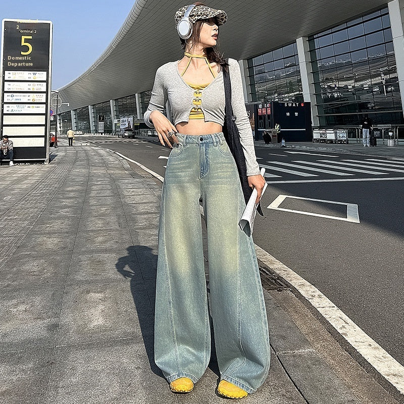 Dame amerikansk-inspirerede retro high street-jeans med brede ben