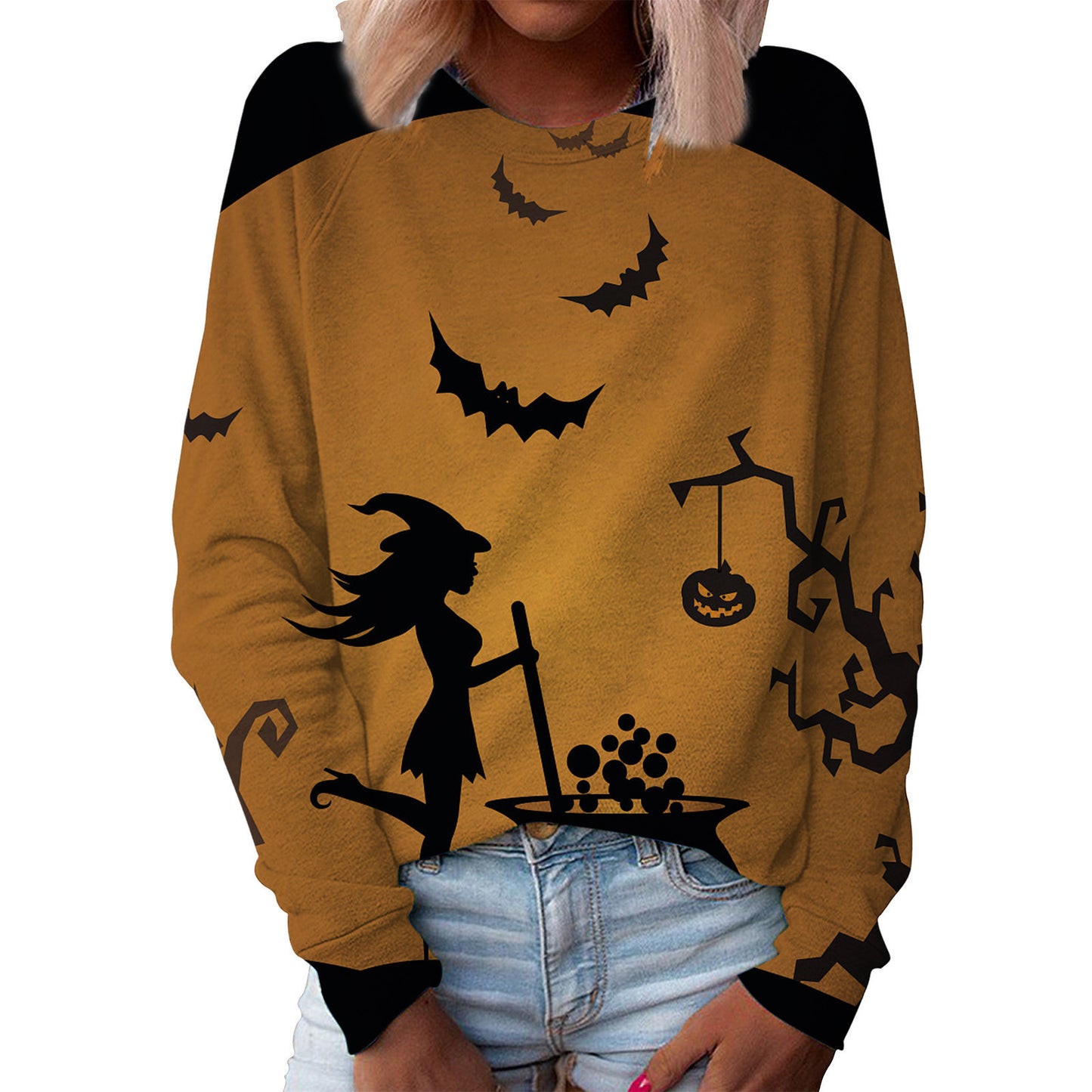 Jul Dame Top Halloween Hoveddel Printet Rund Hals