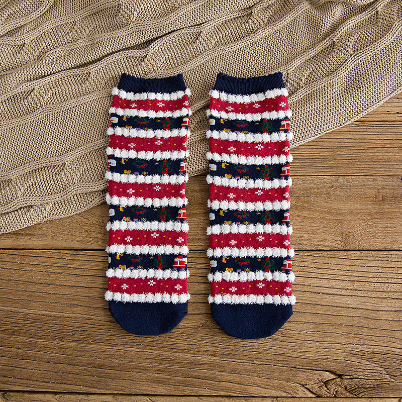 Christmas Socks New Autumn And Winter Mid-calf Christmas Cartoon Elements Women's Socks Pack Of Three Pairs Casual Cotton Socks