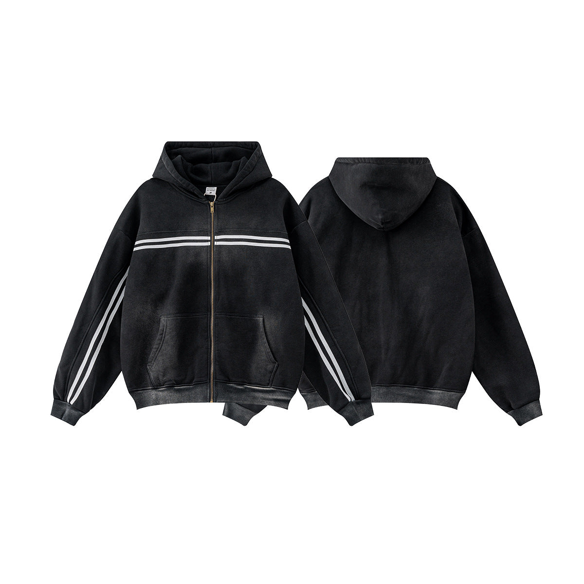Men's Ribbon Zipper Hooded Sweatshirt