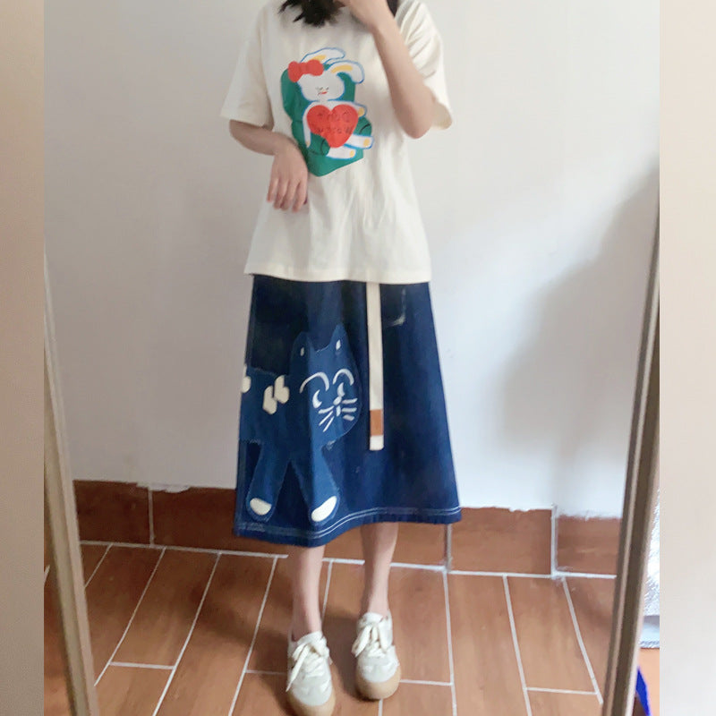 Japanese Cartoon Foam Printing Short-sleeved T-shirt Women