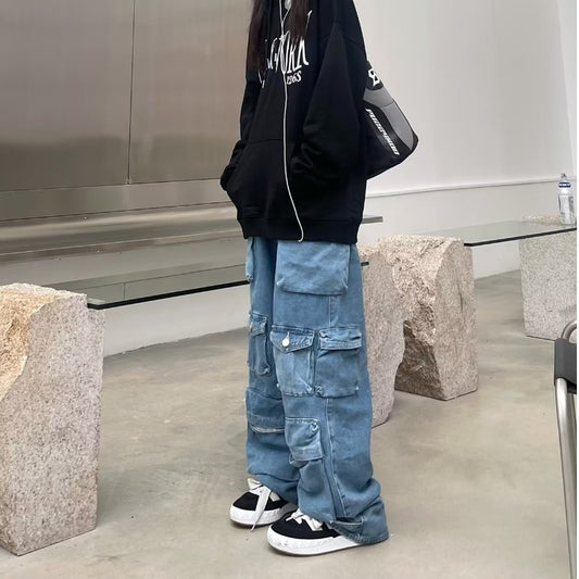 Light-colored Zipper Washed Overalls