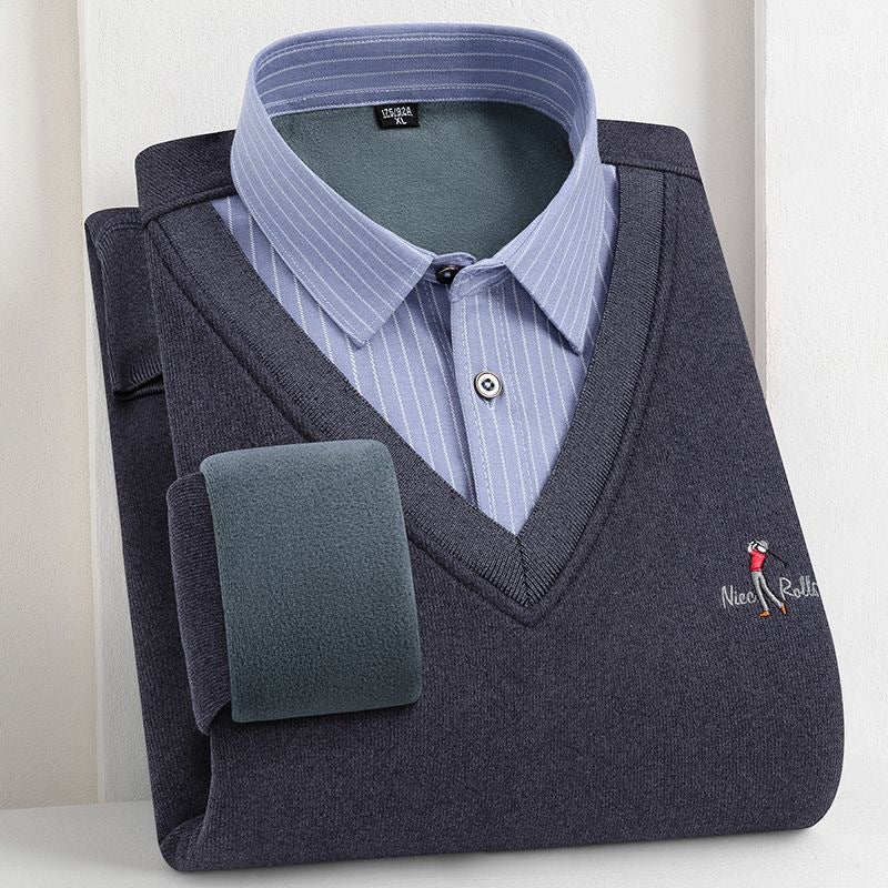 Fleeceforet Tykket Fake Skjortekrave Trøje Fritids Varm Sweater