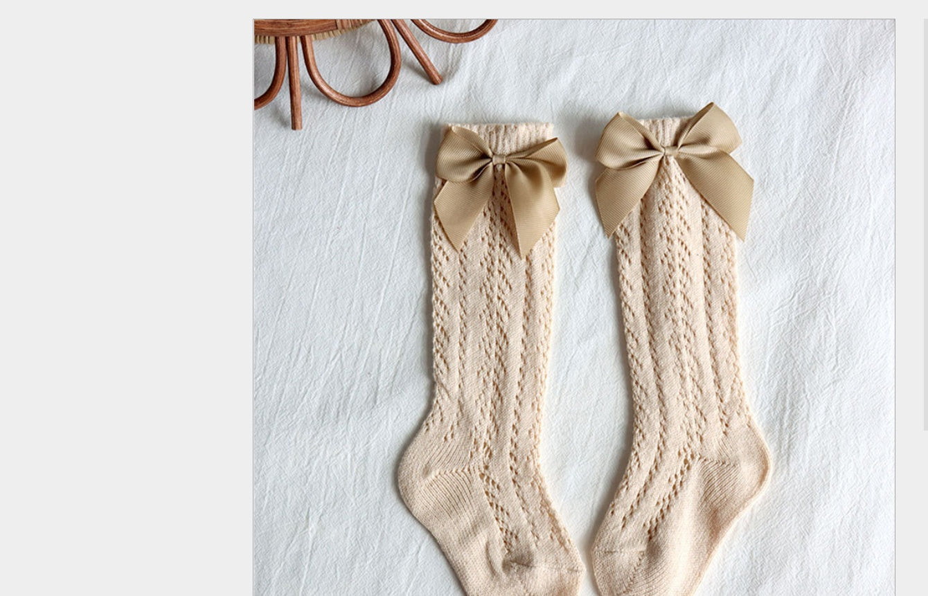Children's Shifting Mesh Bow-knot Plain Long Stockings