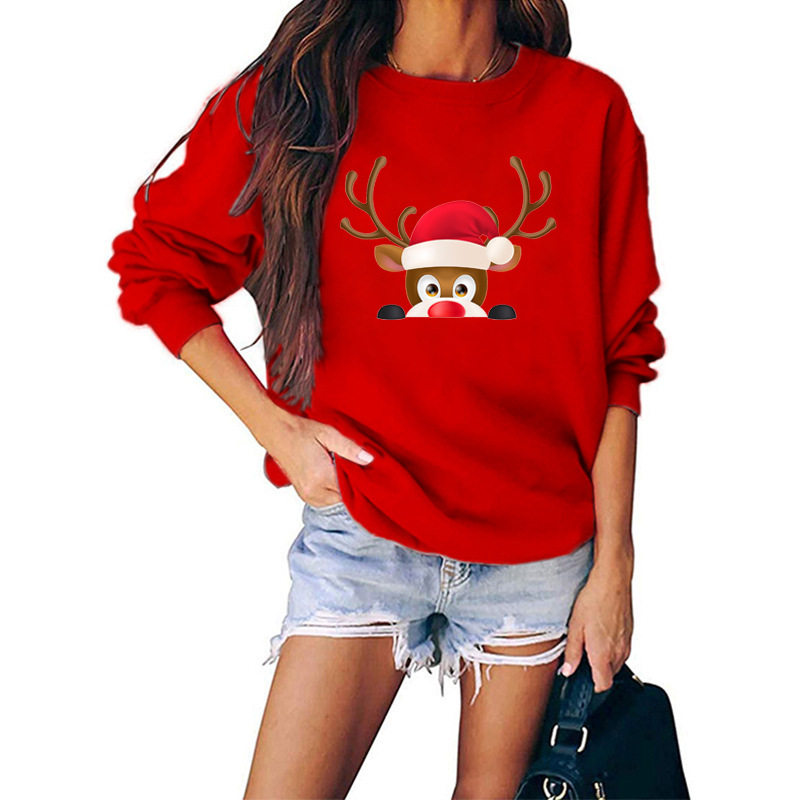 Merry Christmas Sweater Crew-Neck Red Long-Sleeve Pullover