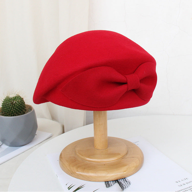 Women's Fashion Vintage Bow Wool Beret Hat