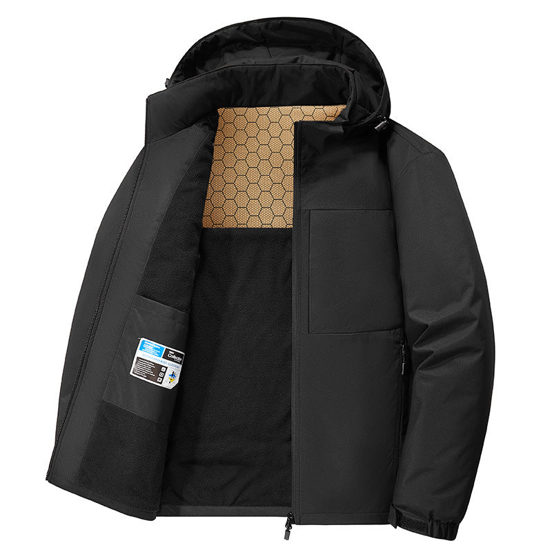 Men's Hooded Fleece-lined Thickened Windproof Cotton Jacket