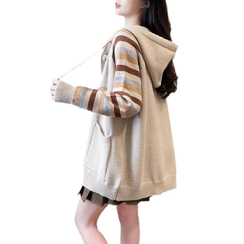 Thickened Spring Autumn Knitwear Cardigan Hooded