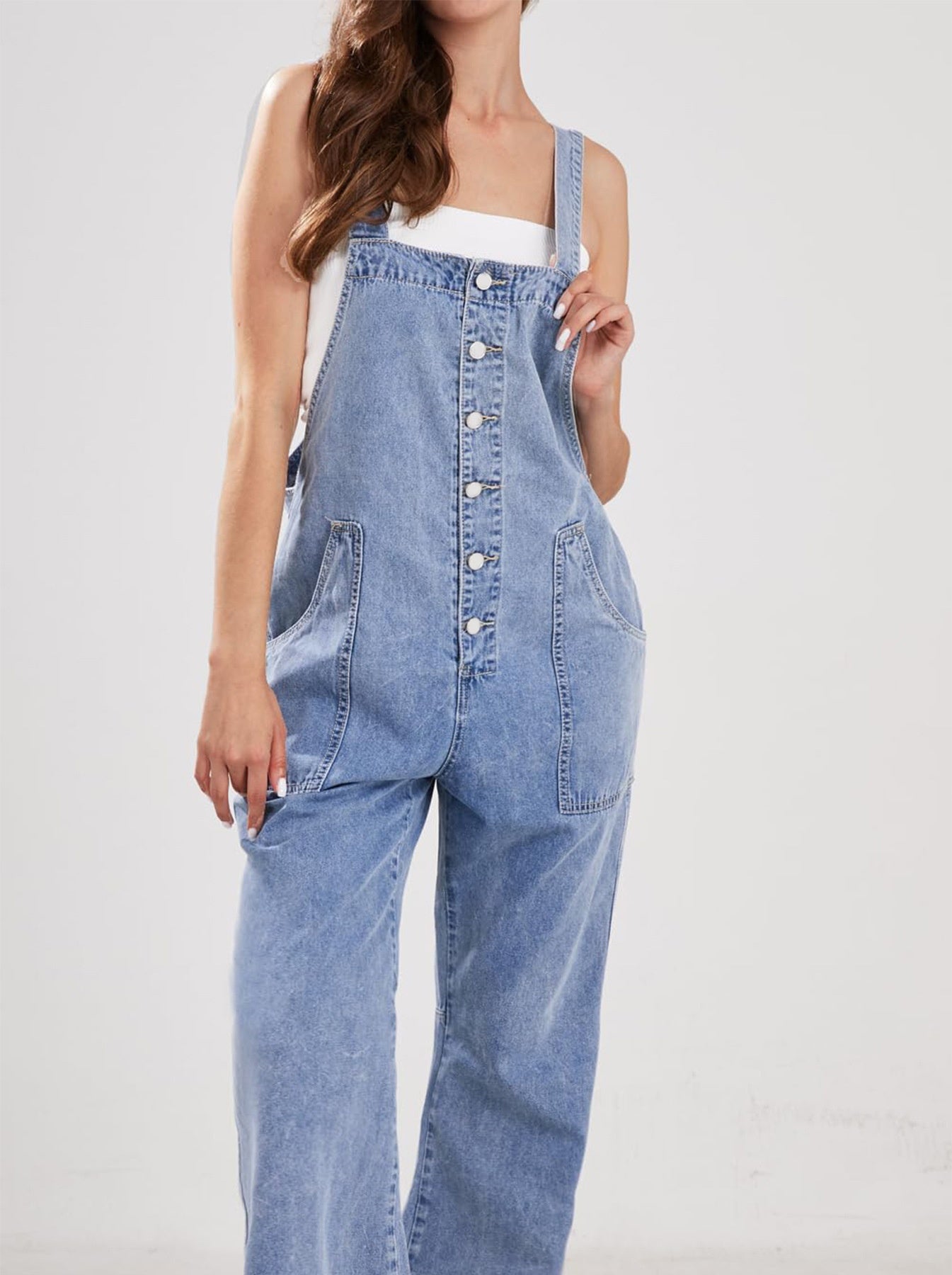 Womens Casual Loose-fit Straight-leg Overalls