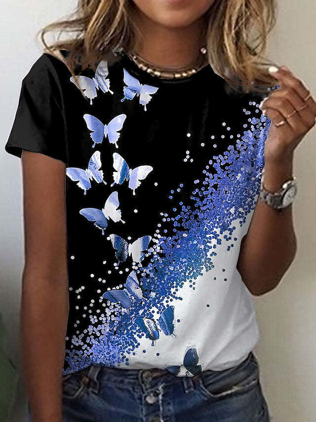 Cute Owl Pattern 3D Printed Round Neck Short Sleeve