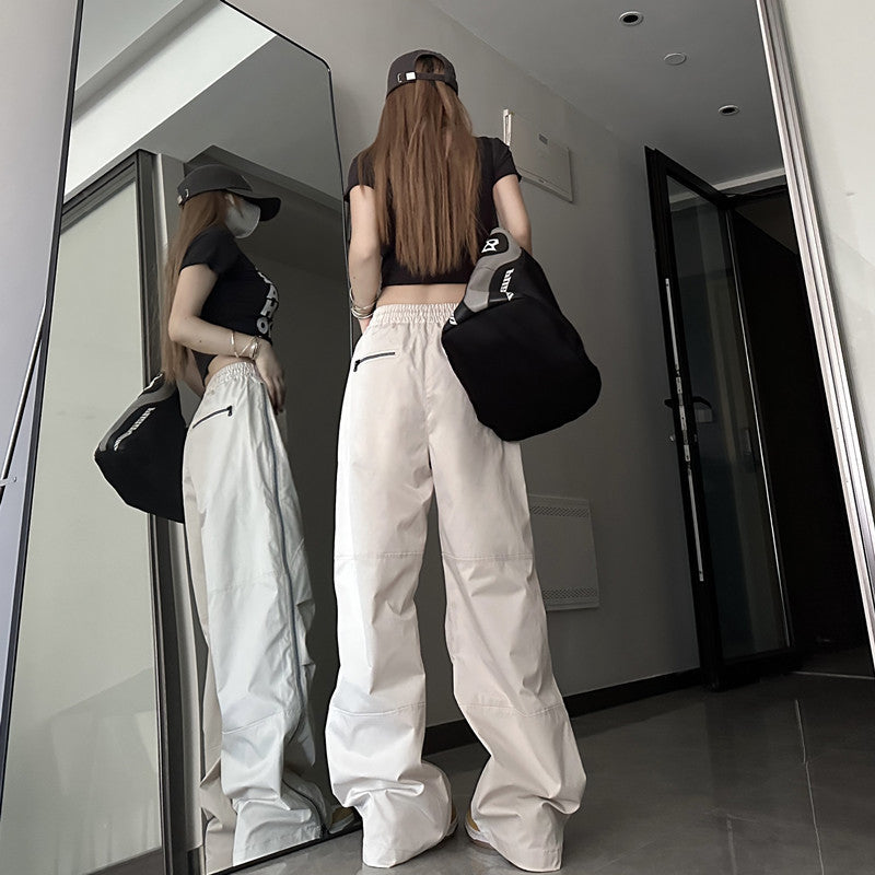 American High Street Zipper Stitching Pants Summer Fashion New Loose Design Straight