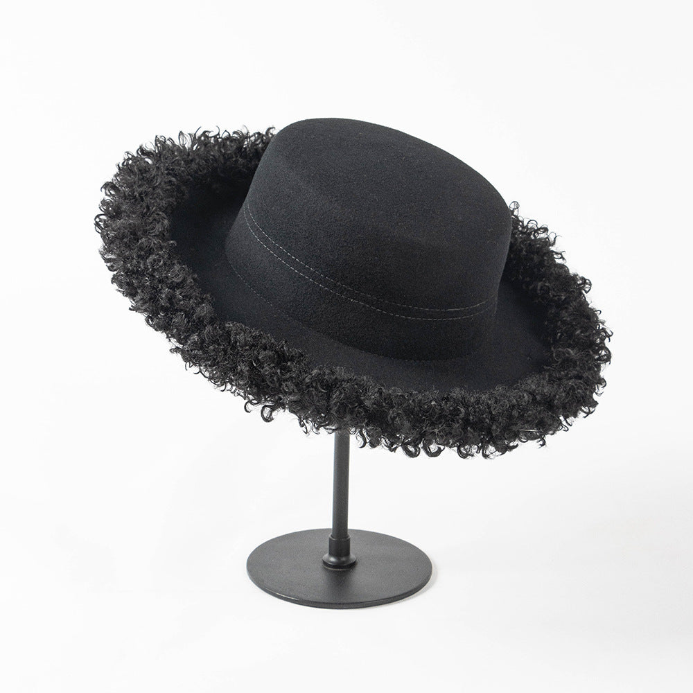 Efterår Vinter Mode Fritid Cirkel Krøllet Kant Flad Top Uld Tophat