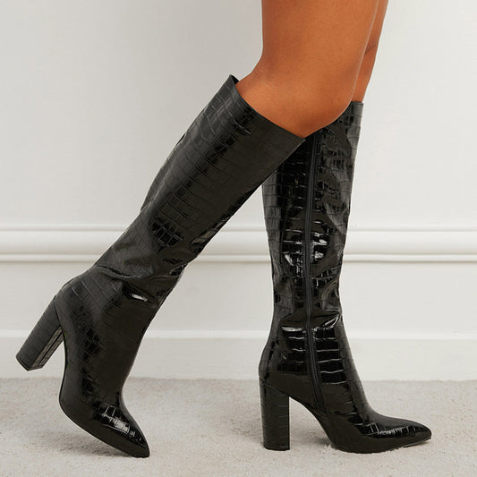 Sexy Crocodile-Print High-Heel Knight Boots From Europe And The US