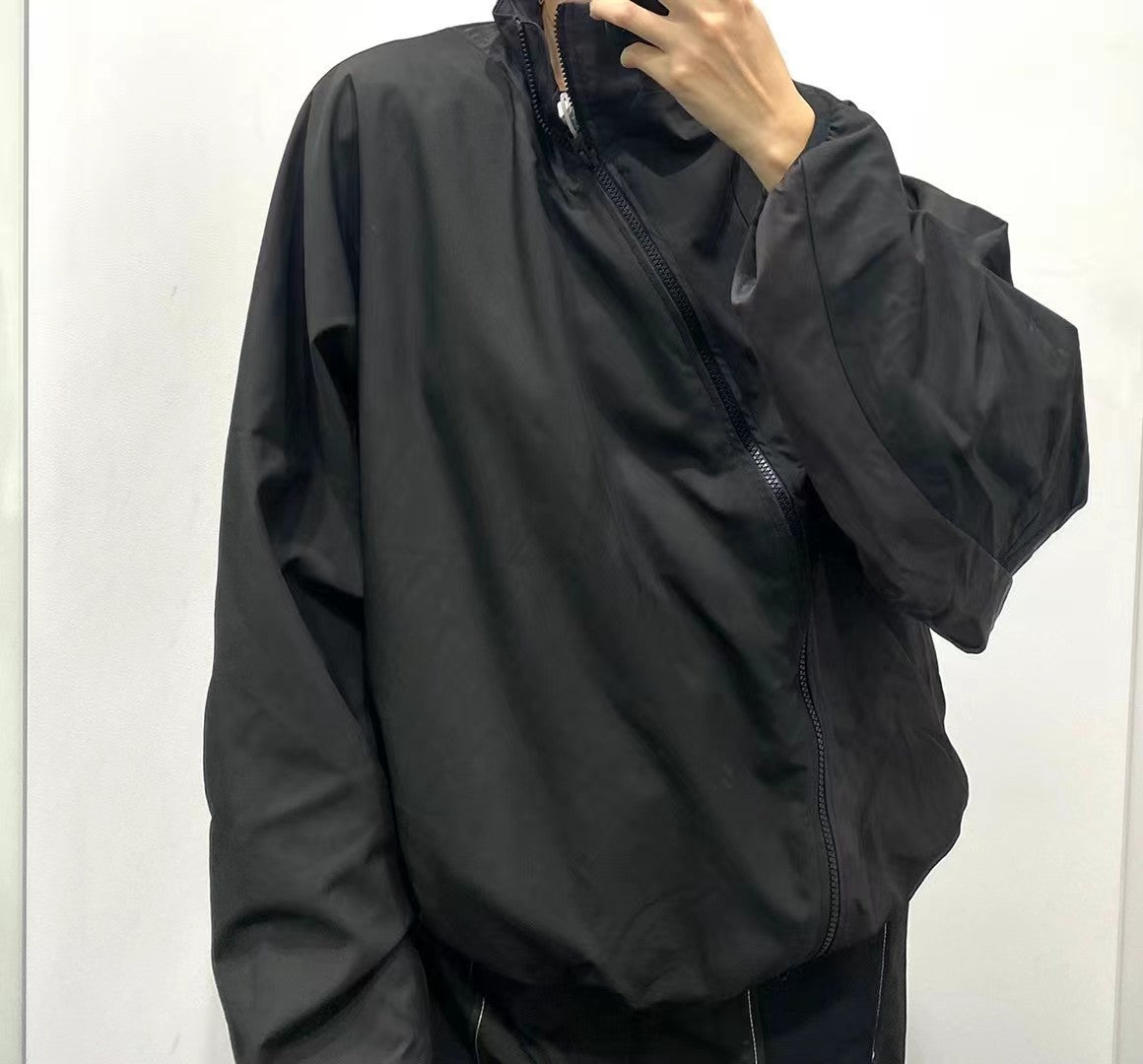 Stand Collar Oblique Zipper Jacket