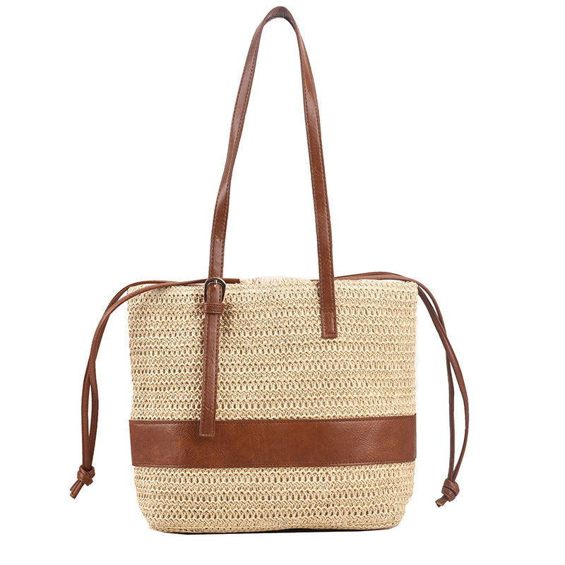 Women's Patchwork One Shoulder Straw Woven Bag