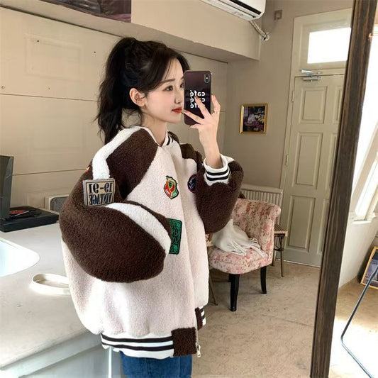 Women's Fashion Versatile Fleece Patchwork Jacket