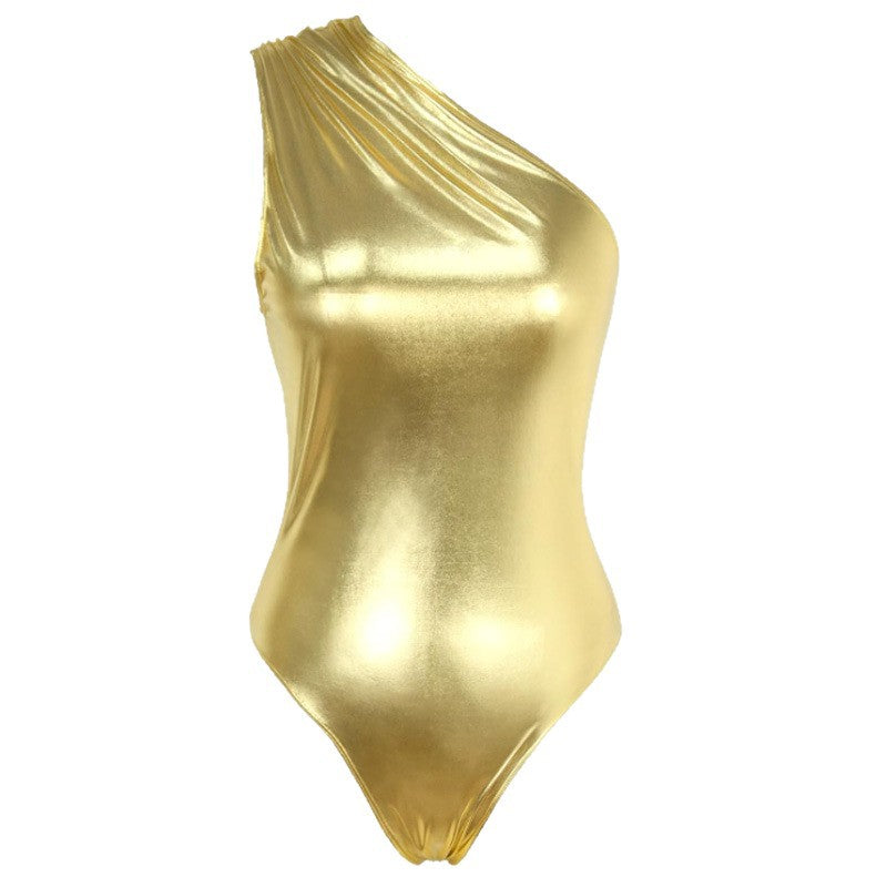 Women's Retro Metal Slant Shoulder Hot Girl Jumpsuit