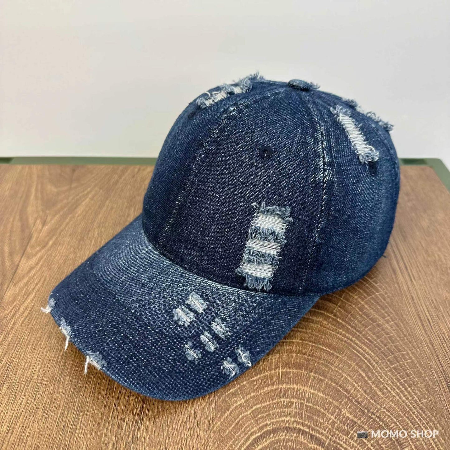 Unisex vasket denim blød kasket med slidt look