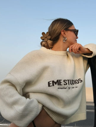 Knitted Pullover Loose Embroidered Sweater For Women