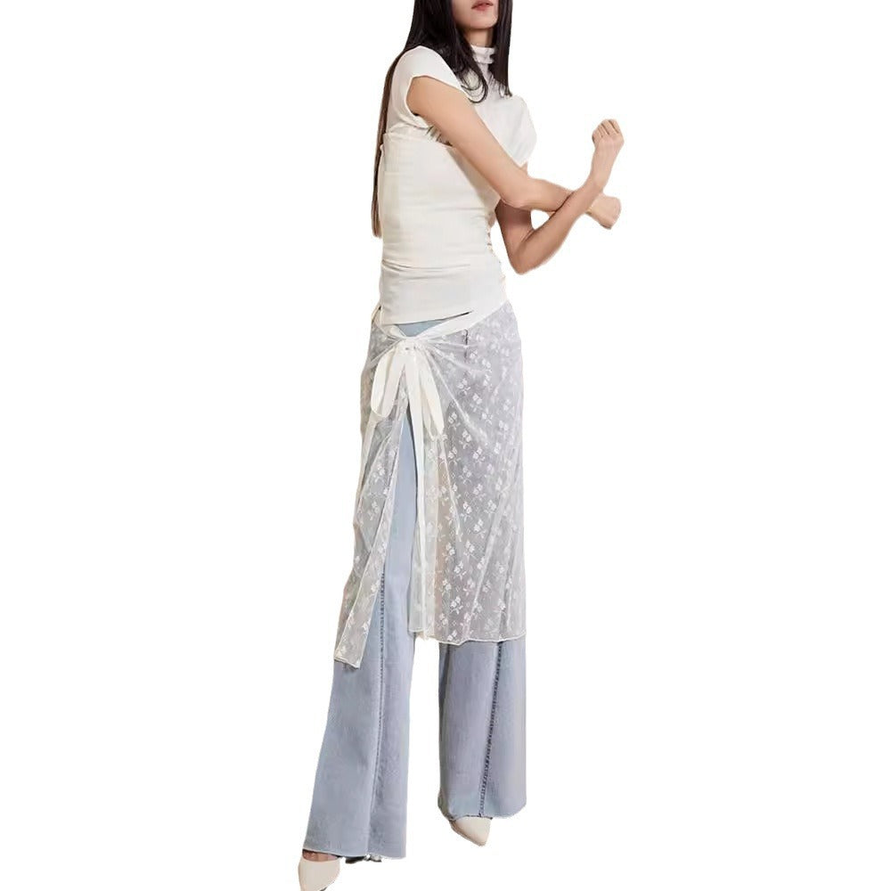 Lace Trim Multilayer Fashion Irregular Lace-up Skirt
