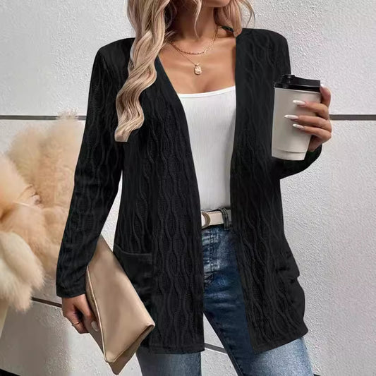 Udhullet casual strikket langærmet cardigan til pendling