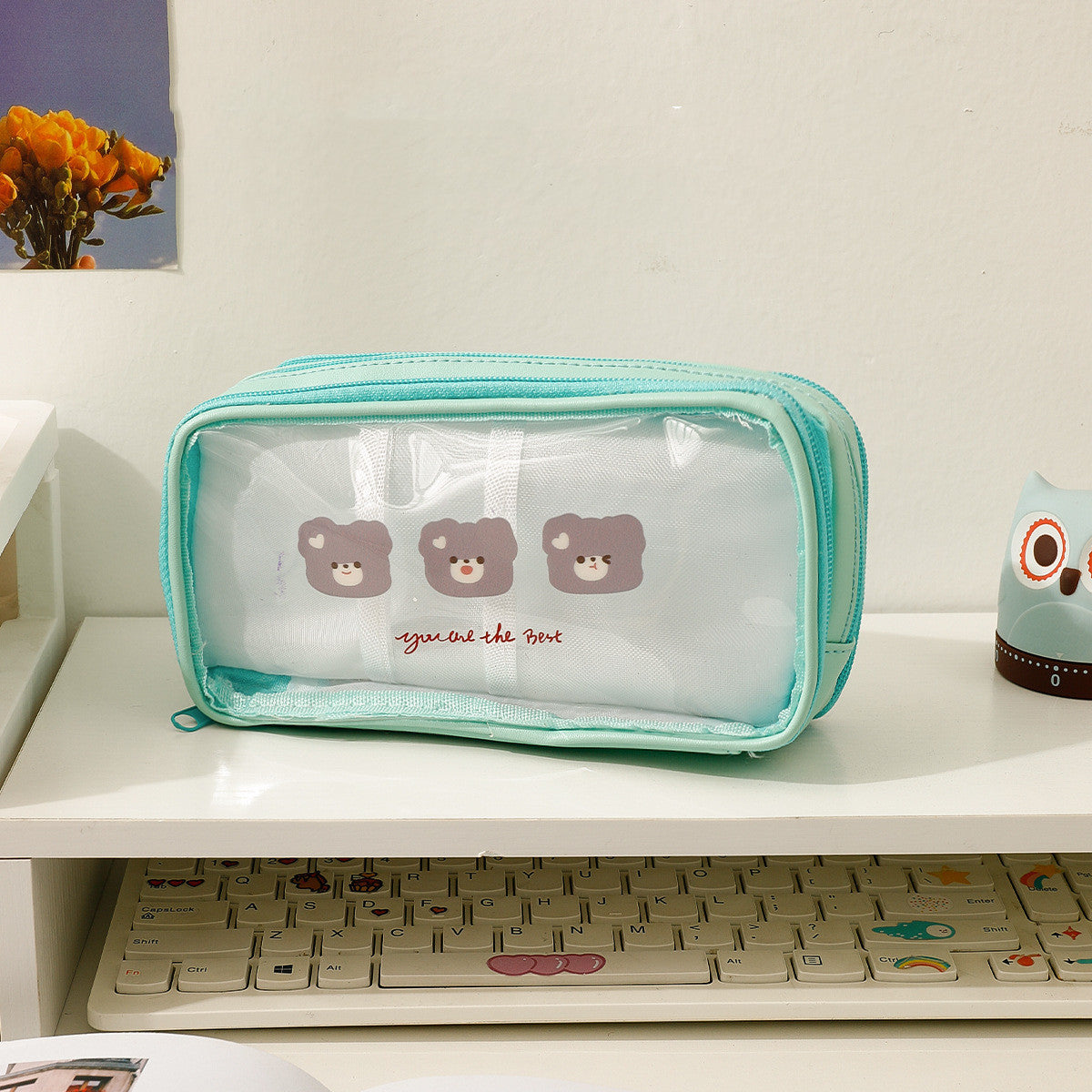 Cute Transparent Pencil Case Student Cartoon Stationery Bag