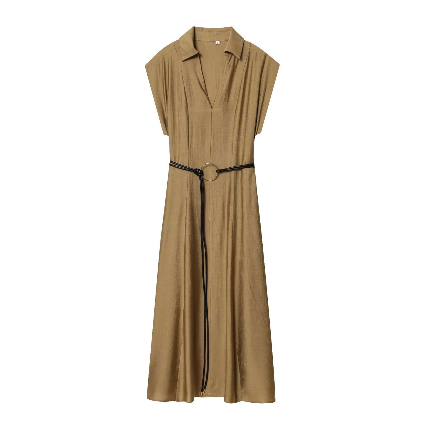 Slim Fit Waist Belt Jumpsuit Mid Length Dress