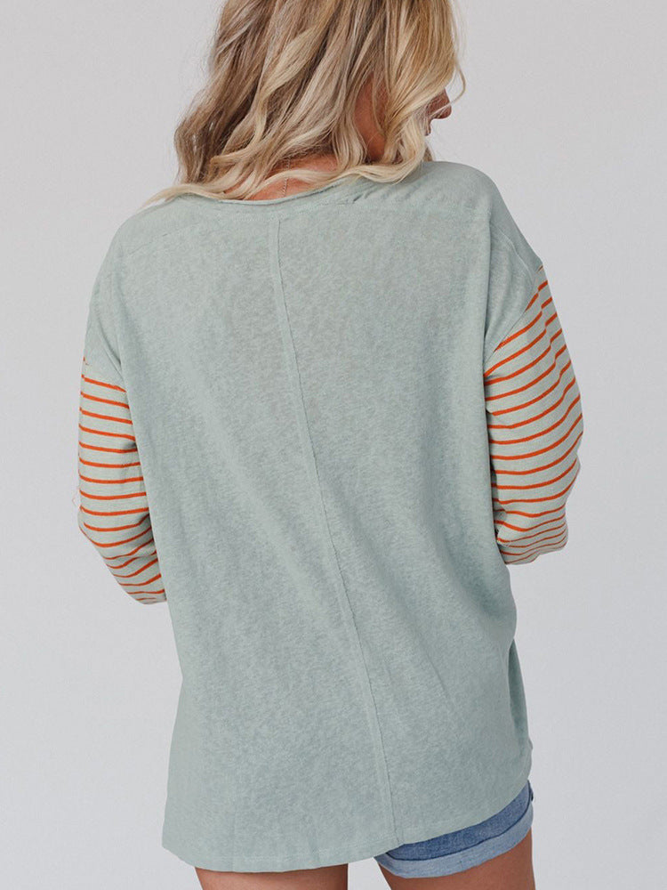Women's Hoodie Casual Striped Color Matching Long-sleeved Top