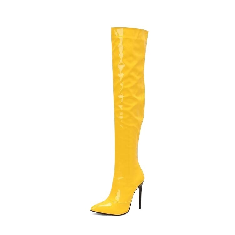 Womens Pointed-Toe Metal Stiletto Boots Elegant Versatile And Long-Style