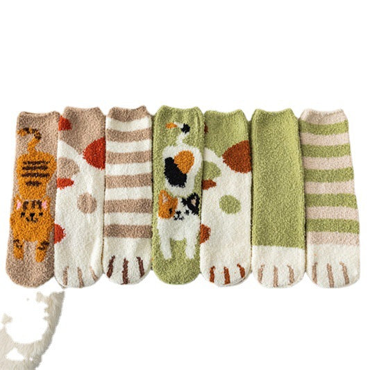 Coral Fleece Cat's Paw Home Ladies Winter Tube Socks
