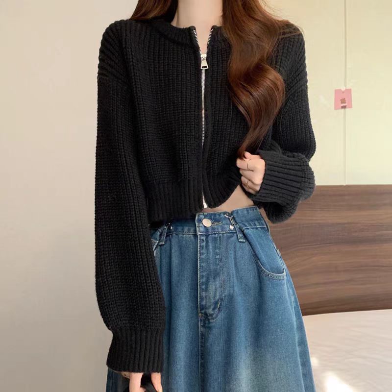 Temperament Wild Short Soft Glutinous Zipper Knitted Cardigan Sweater