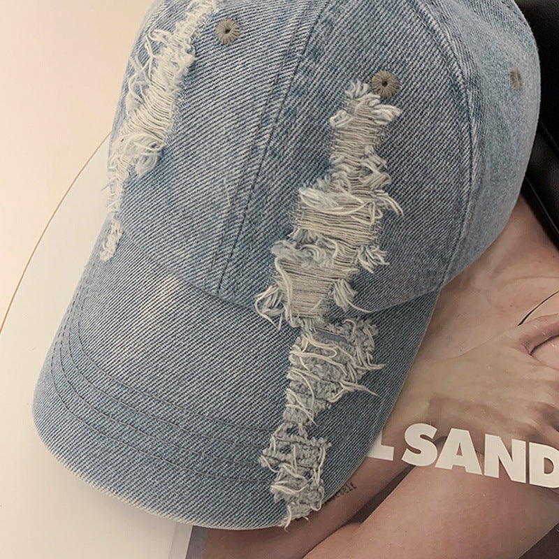Sommer Koreansk Stil Denim "Make Old" Revnet Kasket