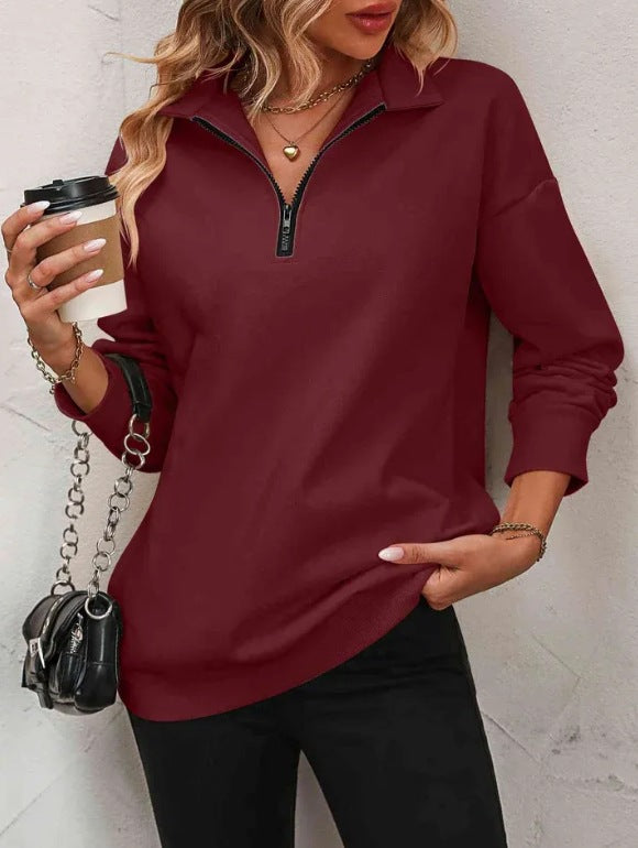 Damemode Halvlangærmet Lynlås Sweatshirt Modepullover
