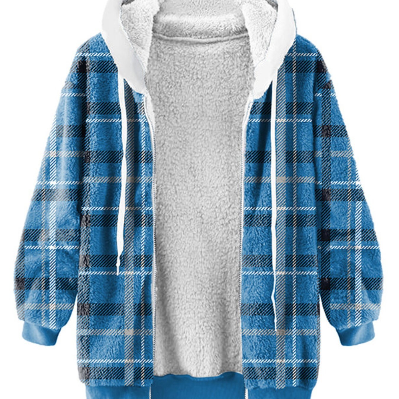 Women's Plush Lined Plaid Hooded Coat