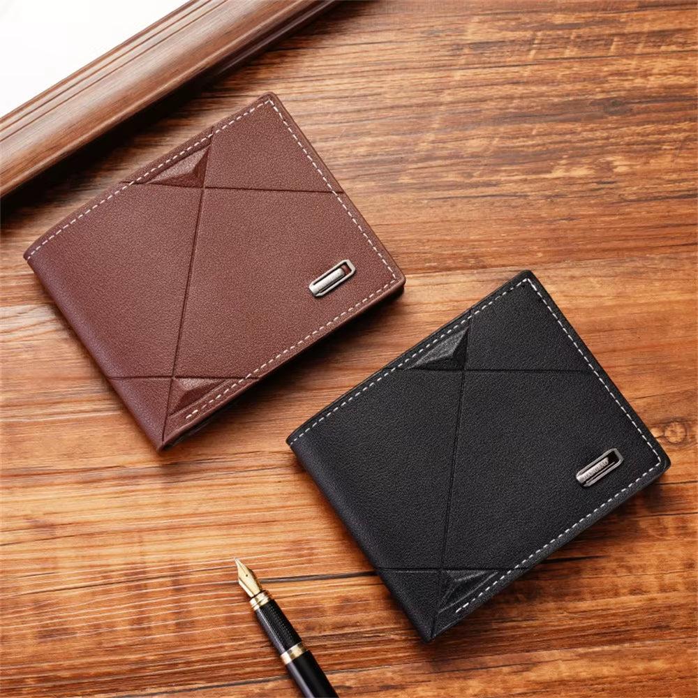 Slim Minimalist Bifold Wallet Carbon Fiber RFID Blocking Men'S Coin Purses with ID Window Muti Card Slots Leather Card Holder