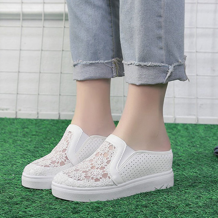 Fashion Half Slippers, Thick Sole, Mesh Wedges, Baotou Sandals