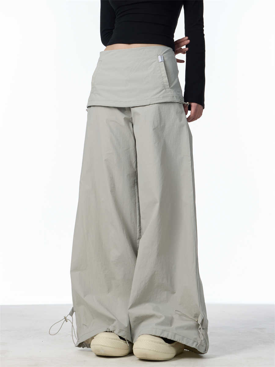 Women's Fake Two-piece Overalls Bandage Dress Wide-leg Casual Pants