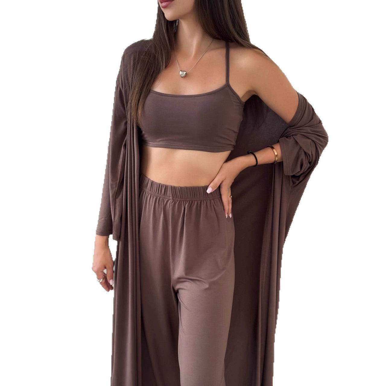 Women's Casual Long-sleeved Cardigan High-waisted Trousers Vest